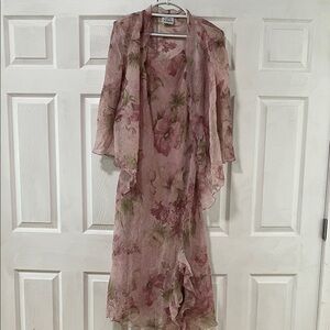 Floral Asymmetrical Dress with Sheer Overlay